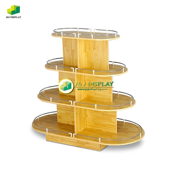 Four Sides Wooden Display Stand Heavy Duty Supermarket Racks POS