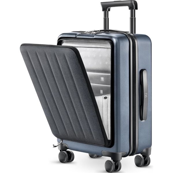 22 x 14 x 9 companhia aérea aprovada, bagagem de 20 polegadas com compartimento de laptop frontal, rodas de dupla rotação, PC de lado duro