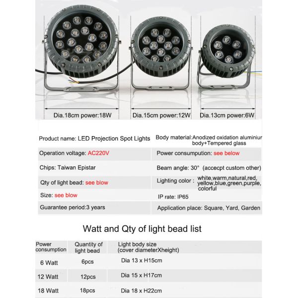 6W 12W 18W LED projection Spotlight Tree Light outdoor spot light lawn waterproof
