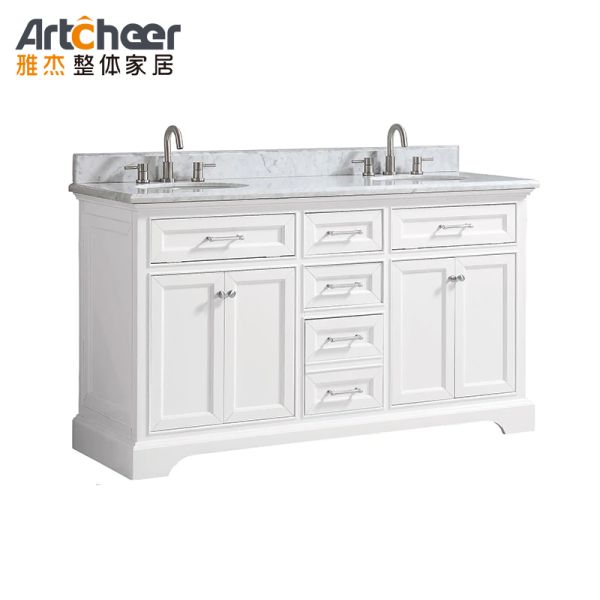 Modern Luxury Design Two Sink Quartz Stone Table Top Bathroom Vanity Combo
