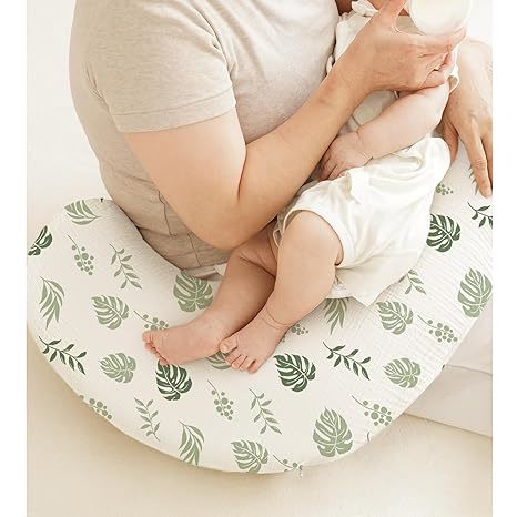 2 Fundas para almohada de lactancia de muselina, fundas suaves y adorables con cierre de cremallera, fundas 100% algodón para almohadas de lactancia