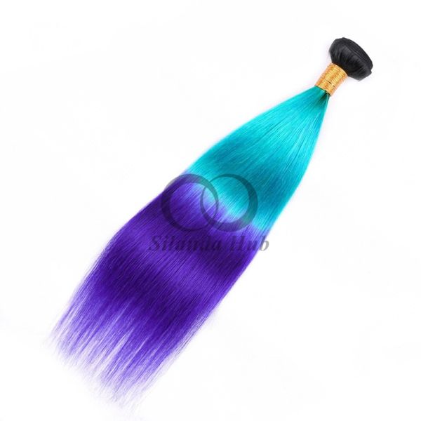 #T1B/Light Blue/Blue Straight Remy Human Hair Bundles Sew In Weave Bundles Brazilian Bundle Deals