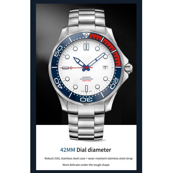 42mm 3ATM Stainless Steel Wristwatch Timepiece Men Quartz Watches Rotate Bezel