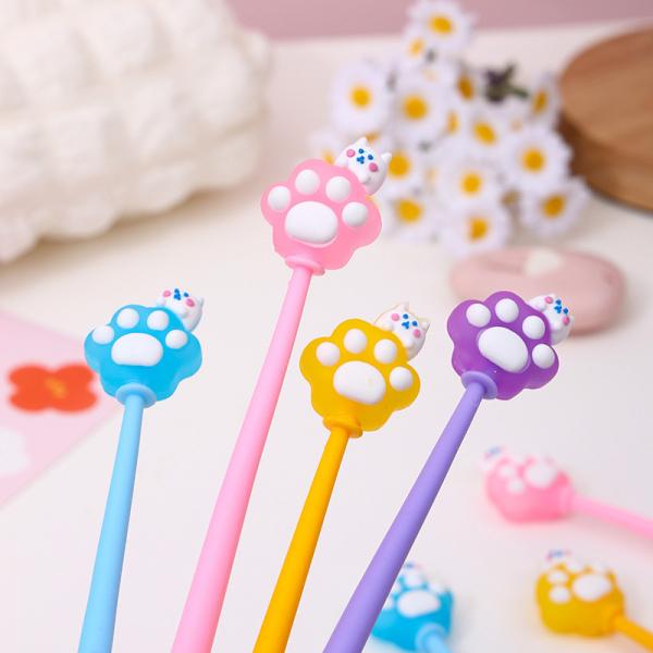 6 Pcs Cute Cartoon Gel Ink Pens, Shake Gel Pens For Kids And Girl,Kawaii Writing Pens Set For School Party Office Home,Student Gifts(0.5mm,Cat Paw Design,Blacak), Yellow&Pink