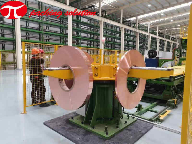 Горизонтальная медная линия упаковки 380V катушки с Tumstile, машиной для упаковки и штабелировать системой