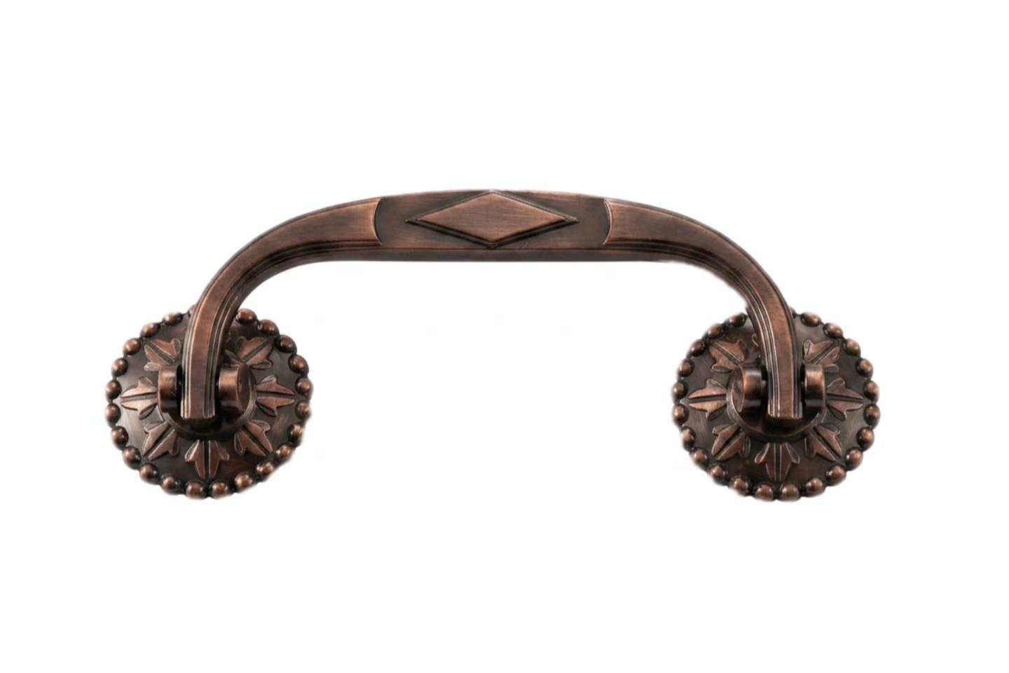 Antique Bronze Finished Metal Casket Handle With Floral Embossed Rotatable Base Fitting