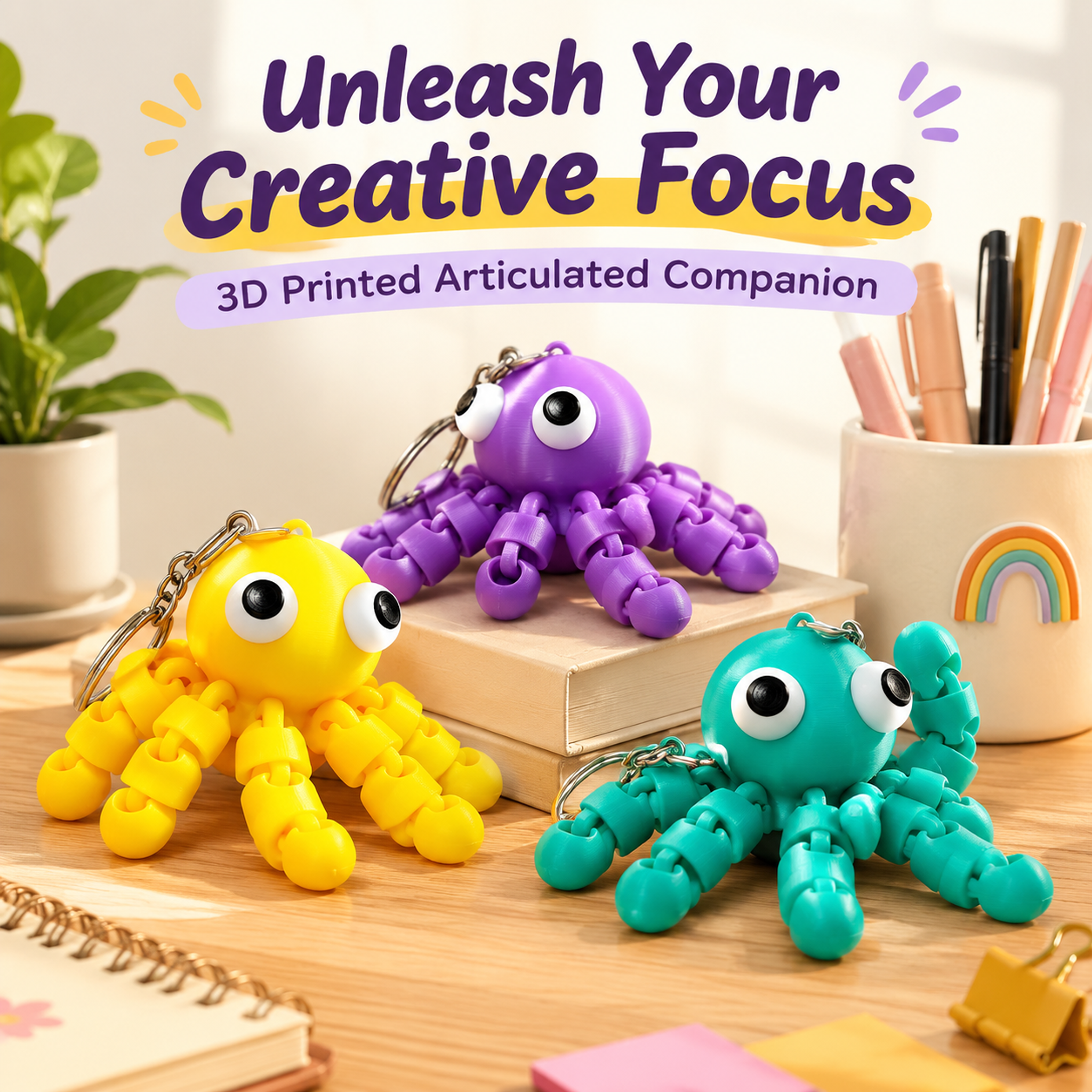 Realistic Octopus Shaped 3D Printed Toys Fully Movable Tentacle Ornament Desk Display