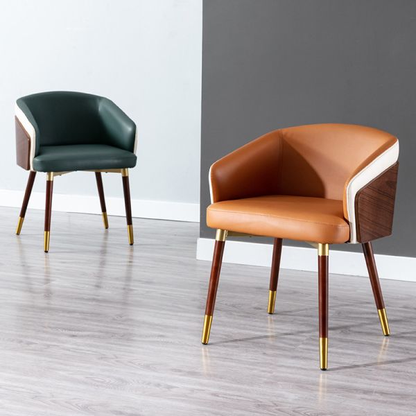 Modern French White Leather Upholstered Dining Chair