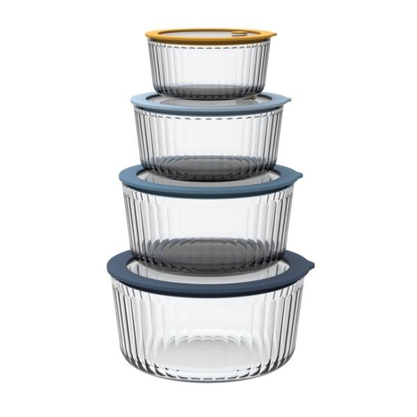 Rectangular Striped Microwave Safe Glass Containers With Vented Glass Lid