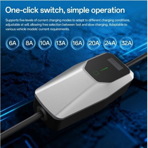 Portable EV Car Charger Designed for Easy with Eight Current Settings Real Time Power Monitoring and Compact Lightweight Form Factor