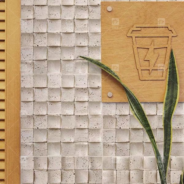 Естественный мрамор бежевый травертин Мозаичная плитка на полу Конкавный фон Плитка на стене