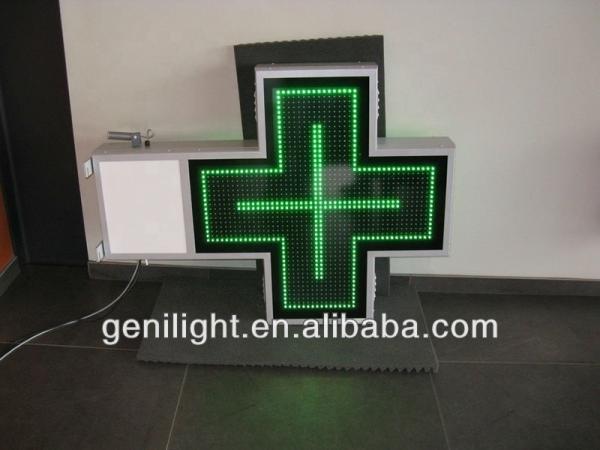 Outdoor Double Sided Display Green Color LED Cross Pharmacy Sign with Wide View Angle