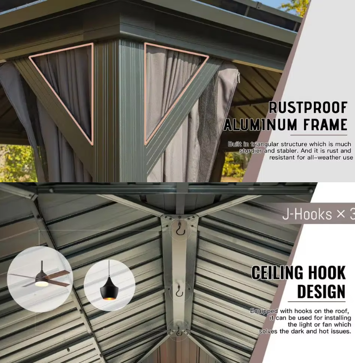 Toma Outdoor Pavilion Modern Style Galvanized Steel Deck Patio with  Design Dual Roofs