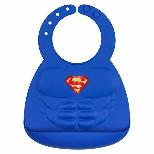 Comics Superman Silicone Baby Bibs , Waterproof Baby Bibs With Snaps