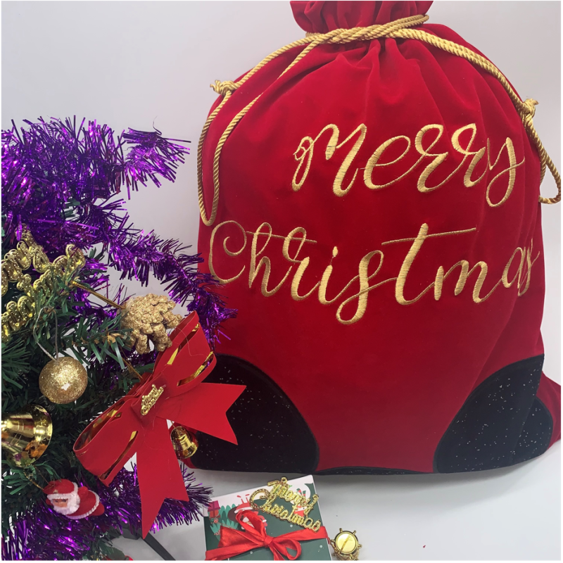 Custom Giant Xmas Bag Red Velvet Drawstring Christmas Santa Sack with Customized Logo