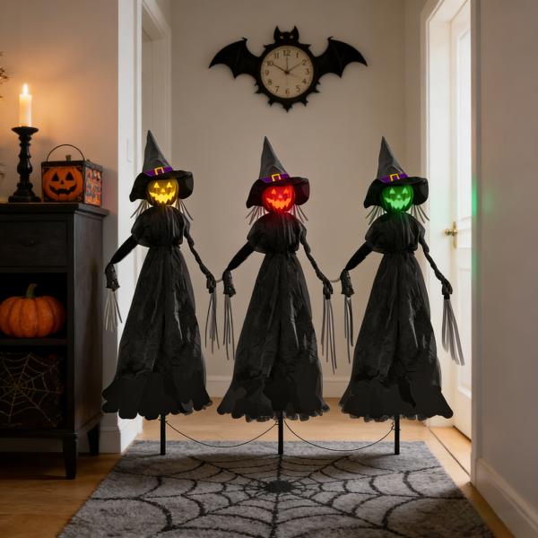 halloween jack-o'-lantern ground light | 1.3m(h) | 45cm plug rod | glowing eyes & sound | eco-friendly & waterproof | home & commercial use | moq 500pcs