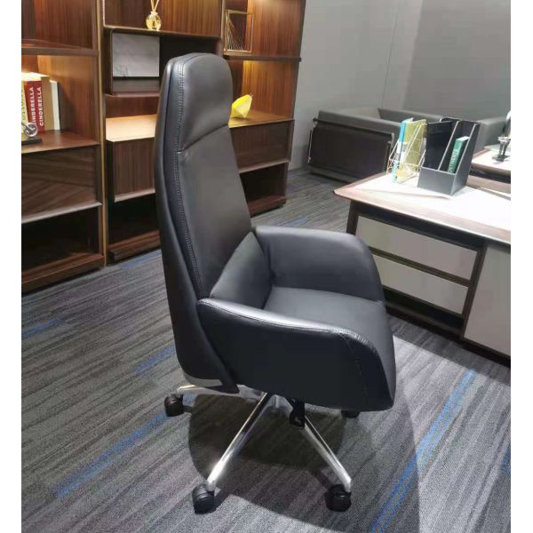 High Back Office Leather Revolving Chair With 3 Class Gas Lift  Five Star Leg