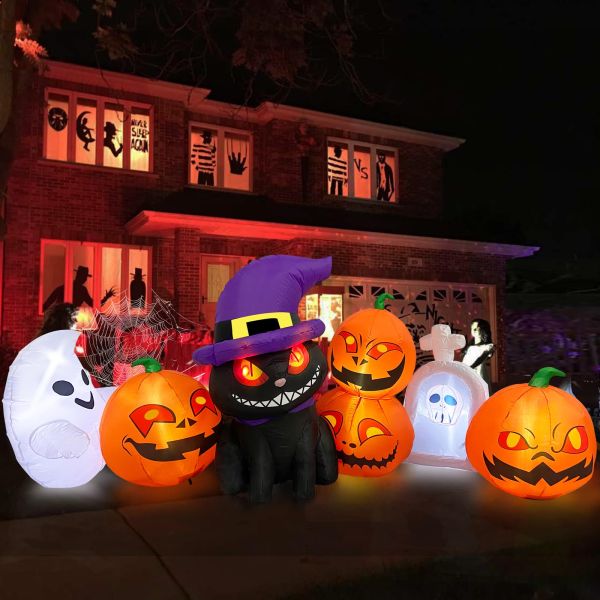 Plastic Halloween Inflatable Pumpkin Tombstone Pumpkins w/ LEDs Perfect for Halloween
