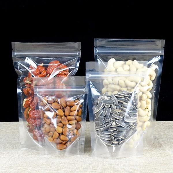 100 pièces de sachets debout entièrement transparents avec fermeture éclair refermable pour emballage cadeau et stockage des aliments