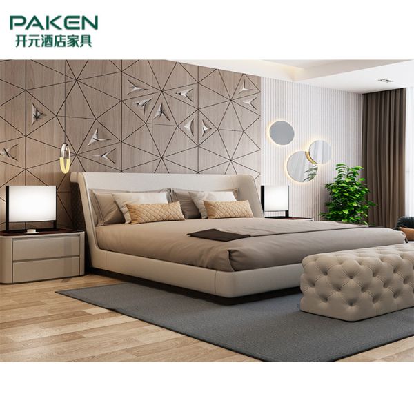 Подгоняйте кровать стиля Furniture& современной спальни мебели виллы современную с цветом цвета слоновой кости