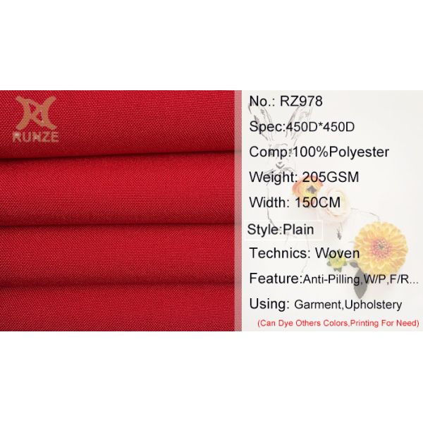 Woven Polyester 450D DTY Oxford Plain 205GSM Minimatt Fabric