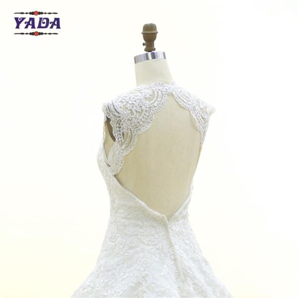 Último vestido elegante com V-neck, bordado sem costas, vestido de luxo, vestido de noiva de renda.