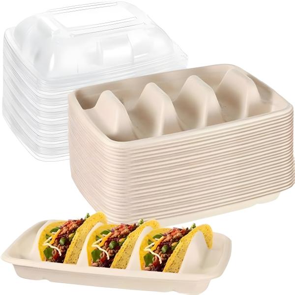 Disposable Biodegradable Sugarcane Bagasse TACO Box Corn Starch TACO Tray With Lid Mexican Corn Tortilla TACO Packaging