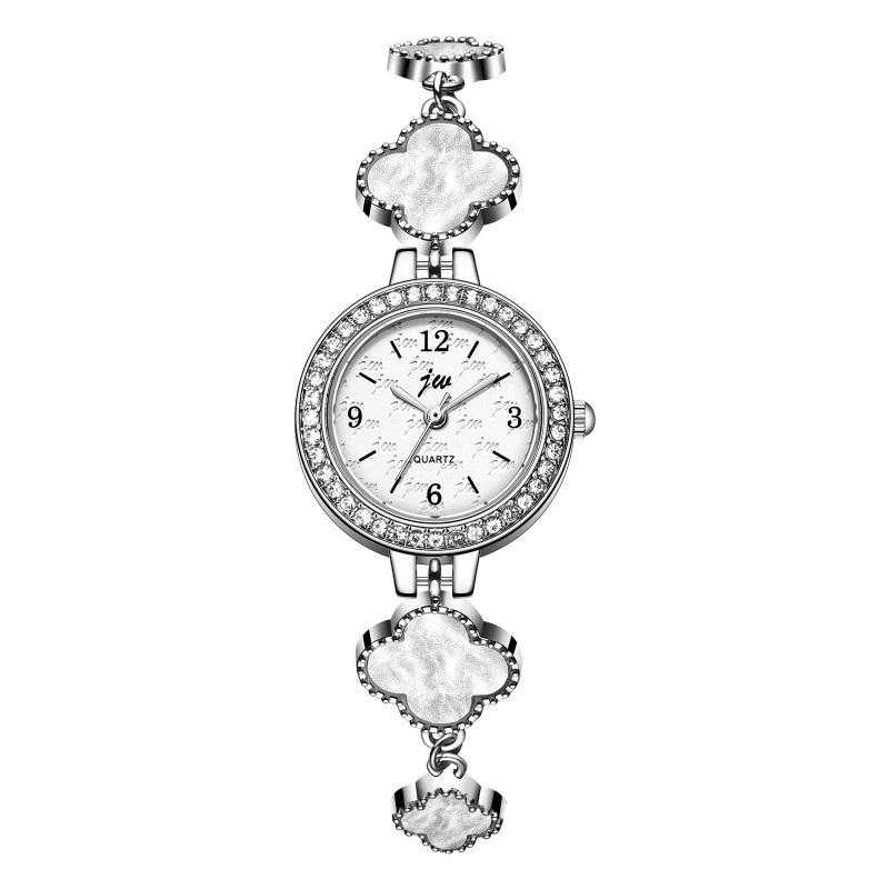 Four Leaf Clover Rhinestone Ladies Quartz Watch Gold Metal Bracelet 3 Colors