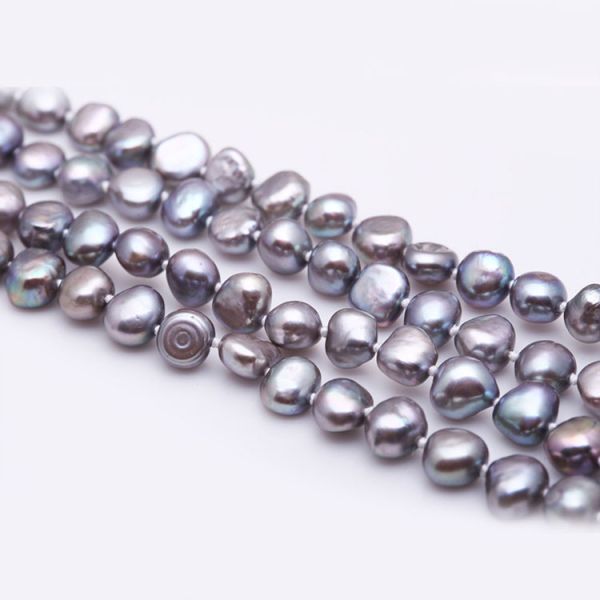 Gray 7-8mm Freshwater Cultured Potato Shape Pearls Necklace 100 inches (FN08283GRAY)