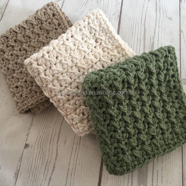 Y-F Kitchen Crochet Wash Cloth 100% Cotton Eco Friendly 3pk 9x9 Knitted Wash Dish Cloths