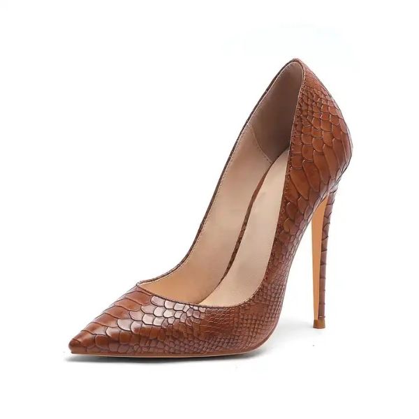 Hot Sale Ladies Casual Fashion Pointed Toe Snakeskin Stiletto Shoes Ladies High Heels