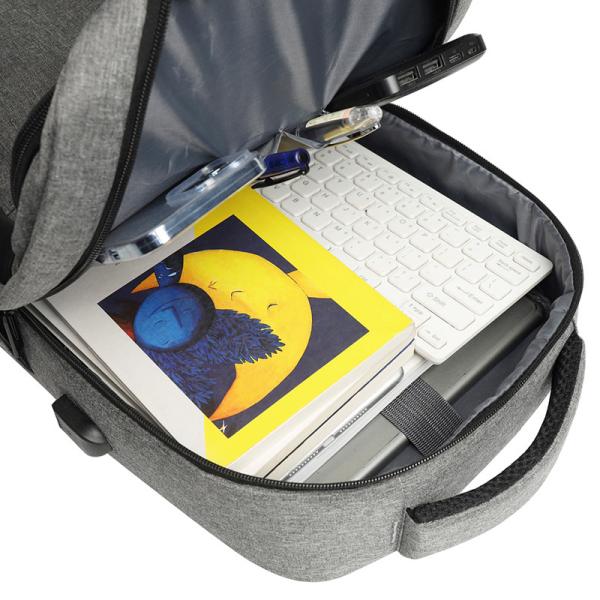 Grey Nylon Waterproof Laptop Backpack With Charger 1.37 ft BSCI
