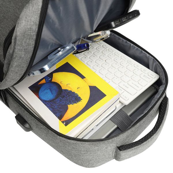 Grey Nylon Waterproof Laptop Backpack With Charger 1.37 ft BSCI