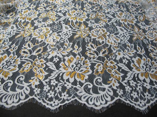 Golden Metallic Nylon Eyelash Lace Trimming For Dresses Fashion 140CM Width
