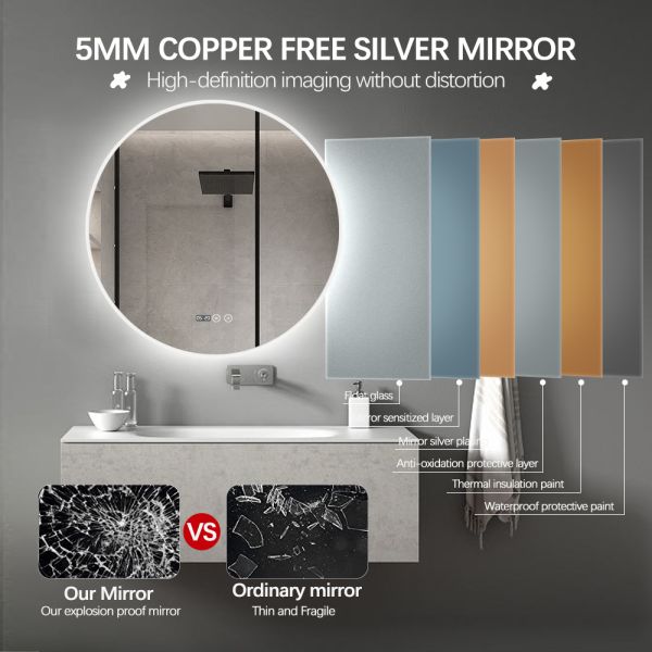 Wall Mounted Circular LED Bathroom Mirror IP44 With Acrylic Frame