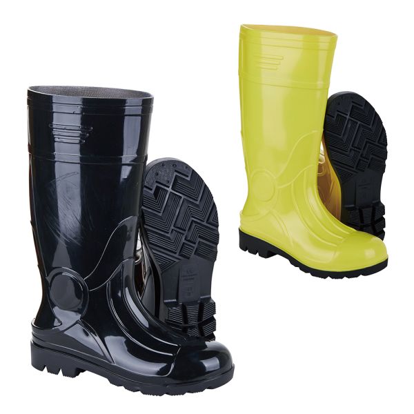 Botas de lluvia industriales RB116 de suela media de PVC para adultos con punta de acero y resistencia a las perforaciones