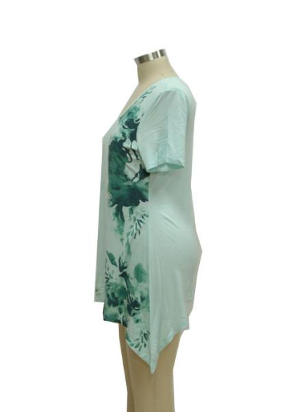 Fitness Casual Ladies Wear Short Sleeve Crew Neck T Shirt Big Flower Printing
