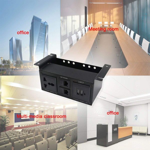 Aluminum Alloy Desk Mount Power Strip , Usb Power Strip Under Table With 2 USB Charger