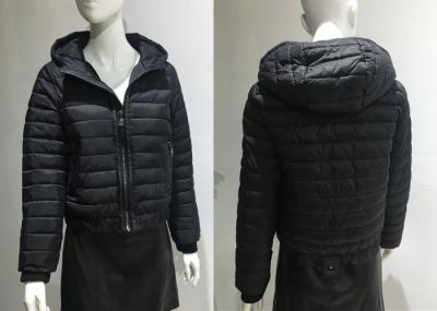 Warm Short Quilted Bomber Jacket Black Polyester Lightweight Jacket Cotton Wadded Outwear