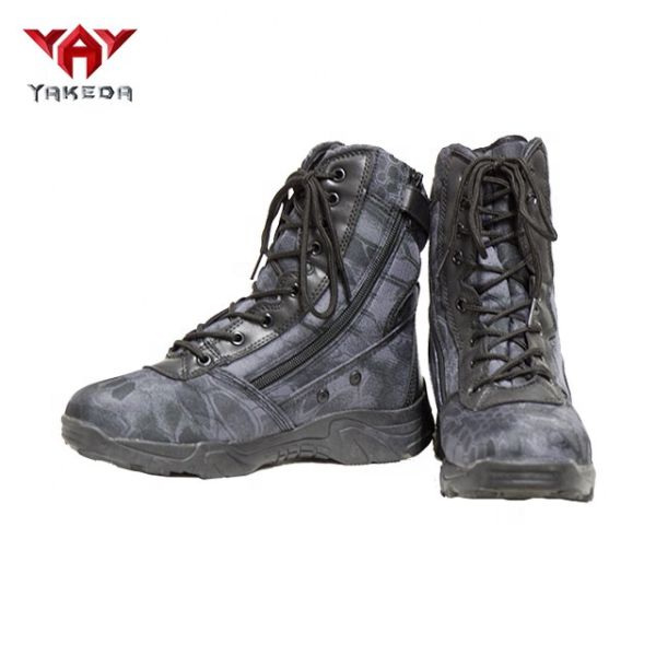 Strap Army Rubber Non - Slip Military Tactical Boots With Side Zipper Black Color