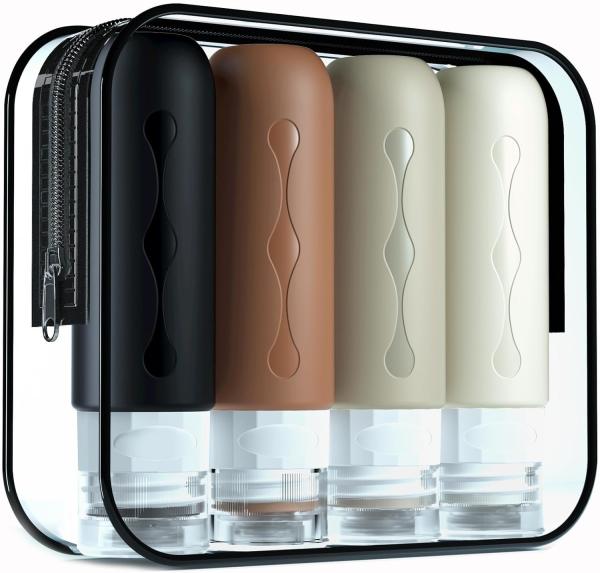 Wide Mouth Refillable Silicone Travel Bottle Kit Coffee Color 3oz/90ml