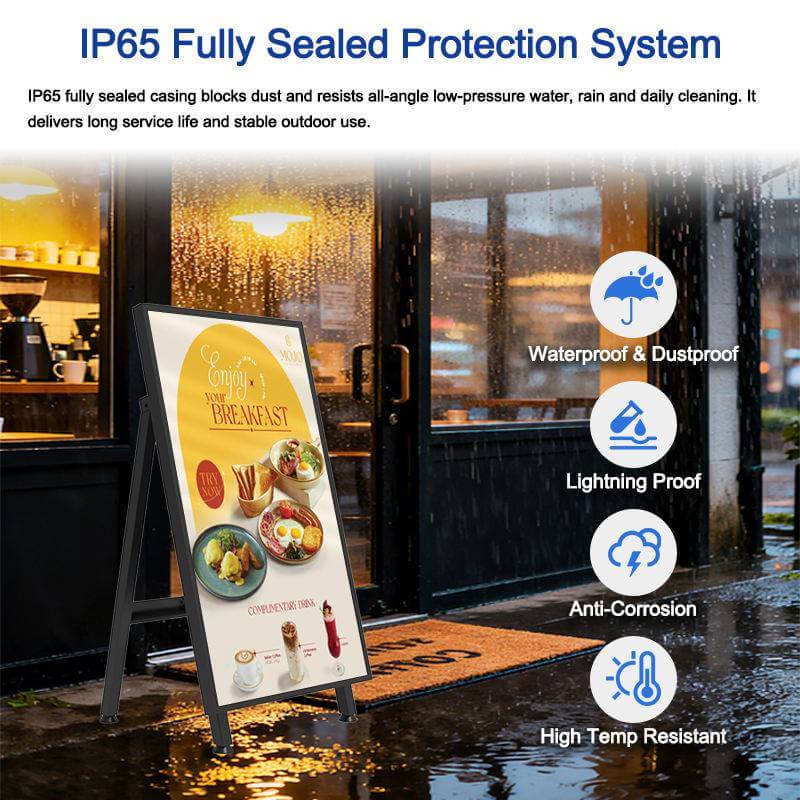 Waterproof Outdoor A Frame Mobile Digital Signage 32 43 49 55 Inch Portable Advertising Kiosk, Standing Digital Menu Board Display for Fast Food Shop Cafe Restaurant