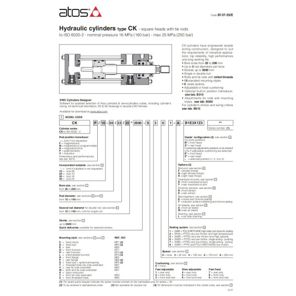 cilindros hidráulicos ATOS industriales tipo CK con construcción de doble acción