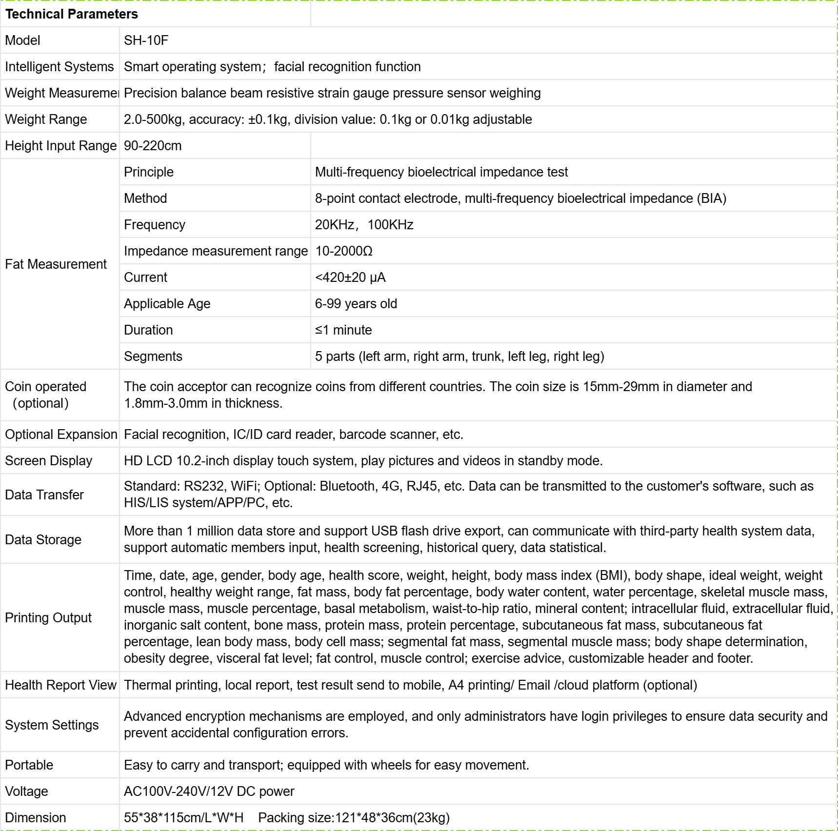SH-10F Professional Body Composition Analyzer Machine