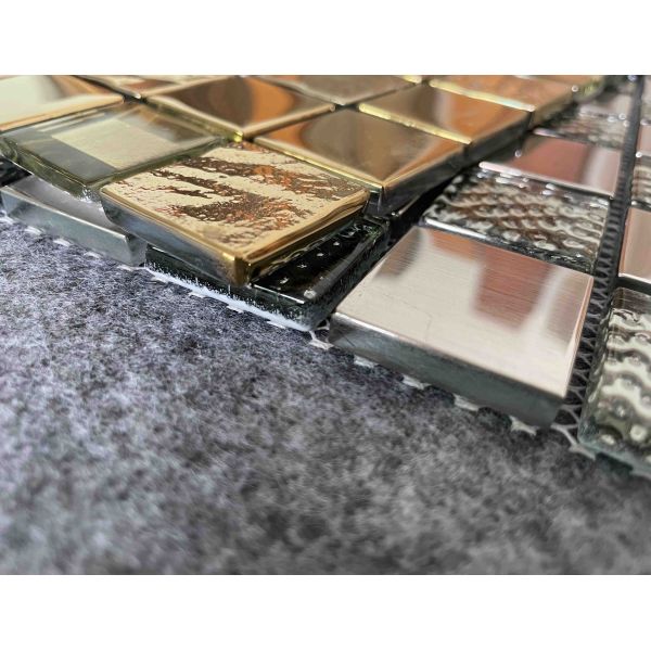 Golden Silver Metal Glazed Glass Mosaic Tiles 300x300mm