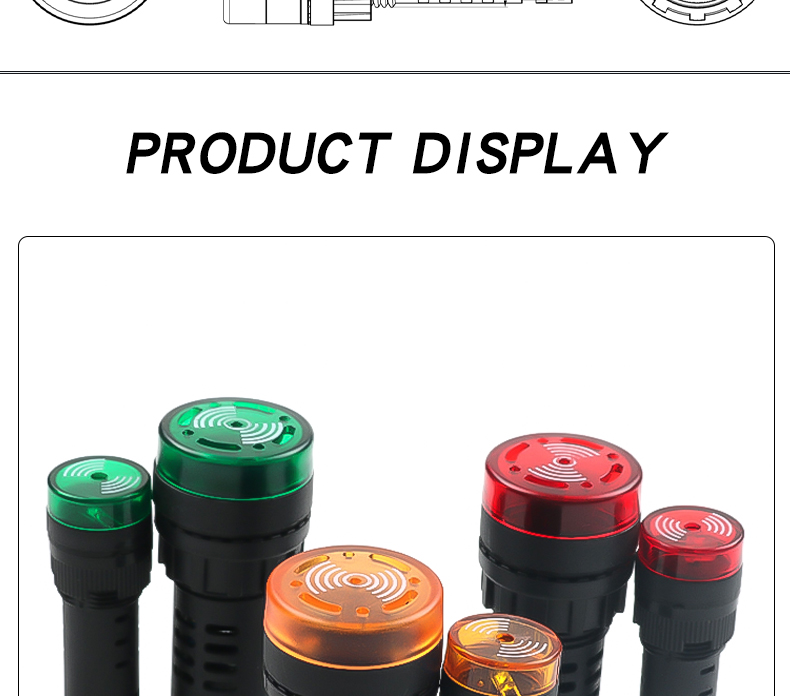 Acousto-Visual Alarm LED Buzzer Switches 16mm & 22mm Push Buttons with Loud Intermittent Light Max. 20A Current IP65 Level
