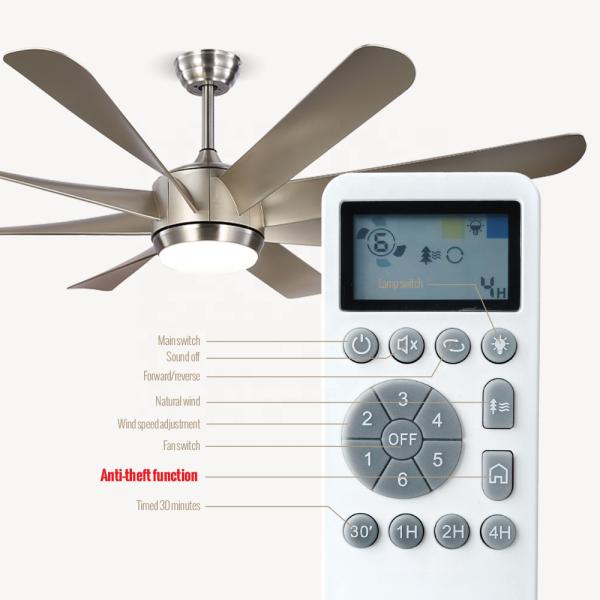 Fabricante 60 pulgadas ABS 8 cuchilla Lujo moderno ventilador de techo nórdico, BLDC LED ventilador de techo con luz