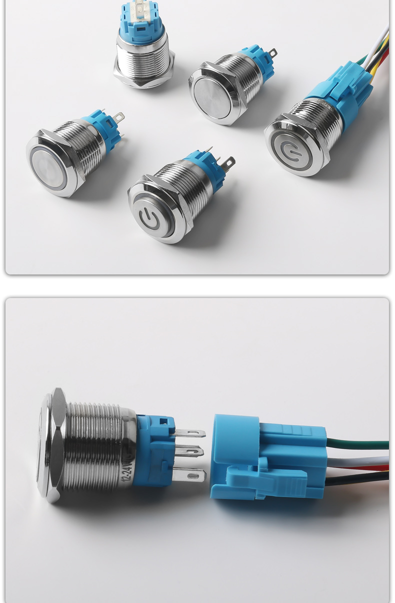 19mm Waterproof Metal Push Button Switch 1NO1NC Flat Head Ring-LED Momentary Switch IP65 Level 220v Max. Voltage