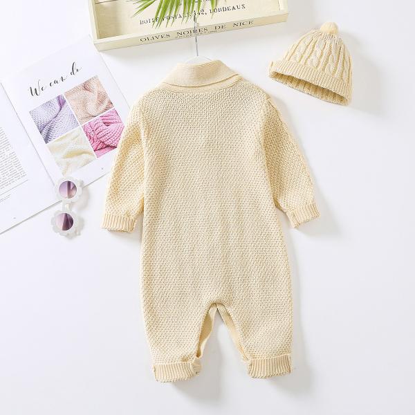 Knitted Cotton Clothing New Born Boy Girl Long Sleeves Jumpsuit Clothes with Warm Hat Autumn Winter Newborn Baby Rompers