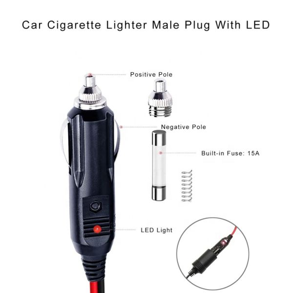 12V 24V 15A Fuse Car Cigarette Lighter Male Plug with Lead Tinned Wire